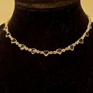 SS and onyx with many hearts necklace